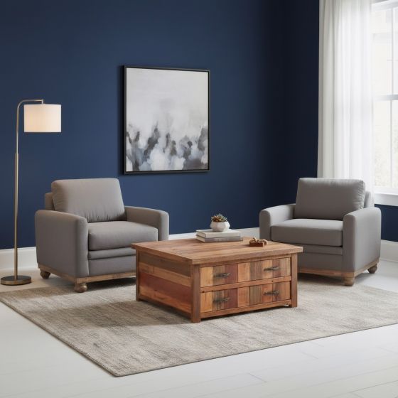 Rustic Coffee Table: Some lifestyle images are created with AI for visualization purposes. Crafted from natural solid wood, each piece is unique and will vary.