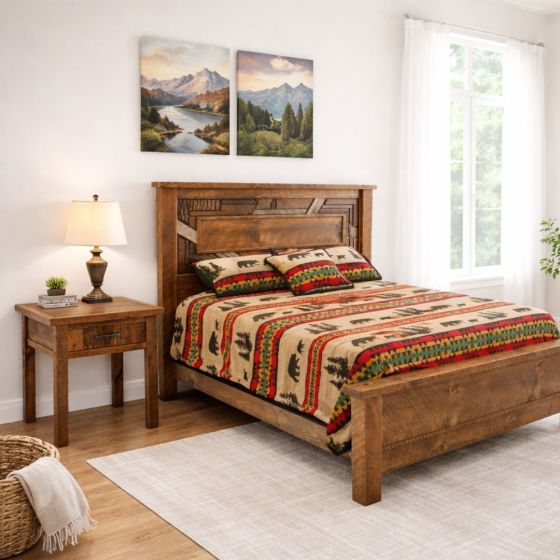 Rustic Nightstand: Some lifestyle images are created with AI for visualization purposes. Crafted from natural solid wood, each piece is unique and will vary.