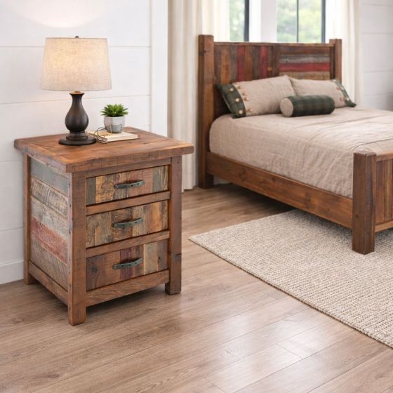 Rustic Nightstand: Some lifestyle images are created with AI for visualization purposes. Crafted from natural solid wood, each piece is unique and will vary.