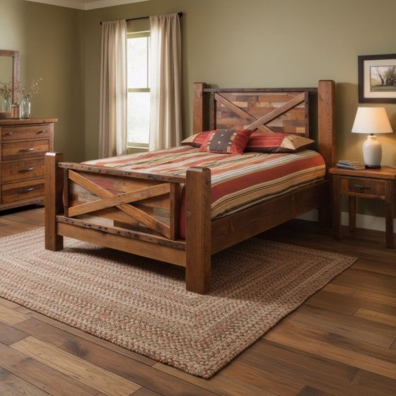Rustic Bed: Some lifestyle images are created with AI for visualization purposes. Crafted from natural solid wood, each piece is unique and will vary.