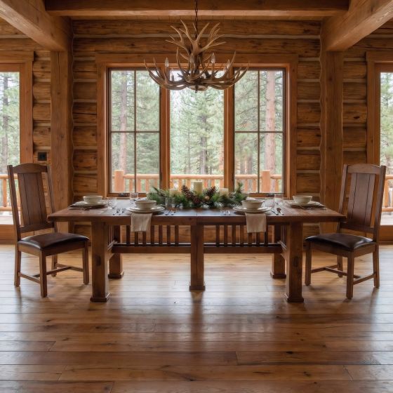 Barn Wood Dining Table: Some lifestyle images are created with AI for visualization purposes. Crafted from natural solid wood, each piece is unique and will vary.