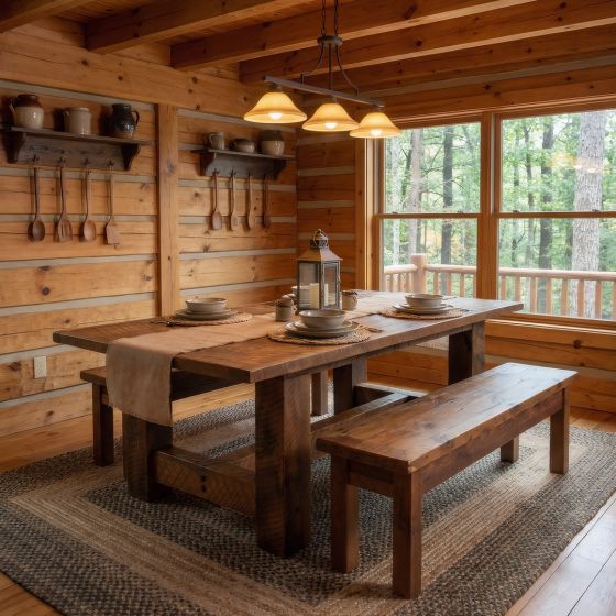 Rustic Dining Bench: Some lifestyle images are created with AI for visualization purposes. Crafted from natural solid wood, each piece is unique and will vary.