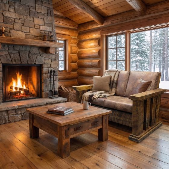 Rustic Coffee Table: Some lifestyle images are created with AI for visualization purposes. Crafted from natural solid wood, each piece is unique and will vary.