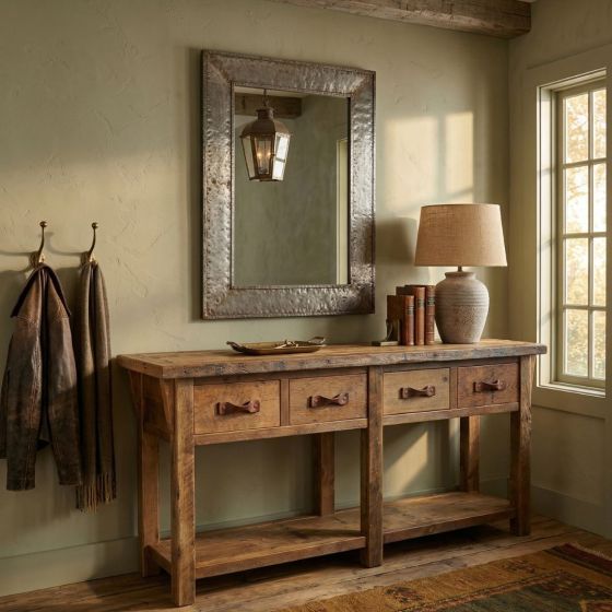 Barn Wood Sideboard: Some lifestyle images are created with AI for visualization purposes. Crafted from natural solid wood, each piece is unique and will vary.