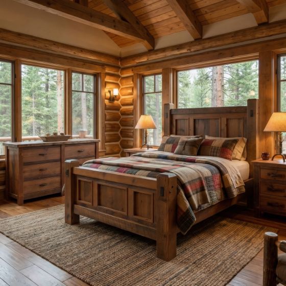 Rustic Bed: Some lifestyle images are created with AI for visualization purposes. Crafted from natural solid wood, each piece is unique and will vary.