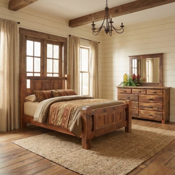 Barn Wood Bed: Some lifestyle images are created with AI for visualization purposes. Crafted from natural solid wood, each piece is unique and will vary.