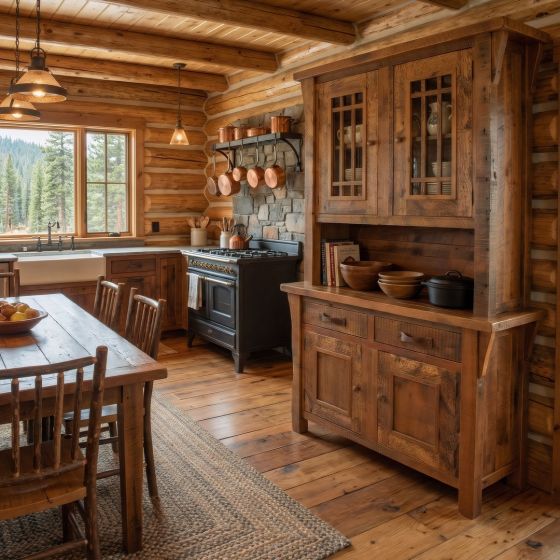Reclaimed Wood Hutch: Some lifestyle images are created with AI for visualization purposes. Crafted from natural solid wood, each piece is unique and will vary.