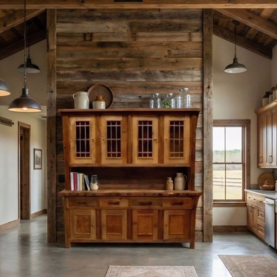 Barn Wood Hutch: Some lifestyle images are created with AI for visualization purposes. Crafted from natural solid wood, each piece is unique and will vary.