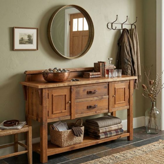 Barn Wood Sideboard: Some lifestyle images are created with AI for visualization purposes. Crafted from natural solid wood, each piece is unique and will vary.