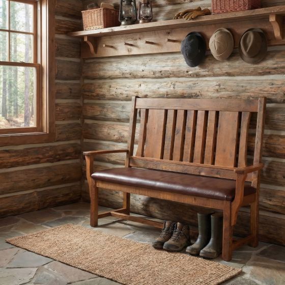 Rustic Entryway Bench: Some lifestyle images are created with AI for visualization purposes. Crafted from natural solid wood, each piece is unique and will vary.