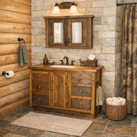 Rustic Vanity: Some lifestyle images are created with AI for visualization purposes. Crafted from natural solid wood, each piece is unique and will vary.