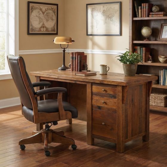 Barnwood Desk: Some lifestyle images are created with AI for visualization purposes. Crafted from natural solid wood, each piece is unique and will vary.