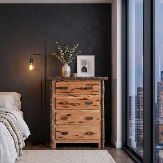 Hickory Chest of Drawers: Some lifestyle images are created with AI for visualization purposes. Crafted from natural solid wood, each piece is unique and will vary.