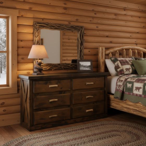 Antler & Barnwood Dresser: Some lifestyle images are created with AI for visualization purposes. Crafted from natural solid wood, each piece is unique and will vary.