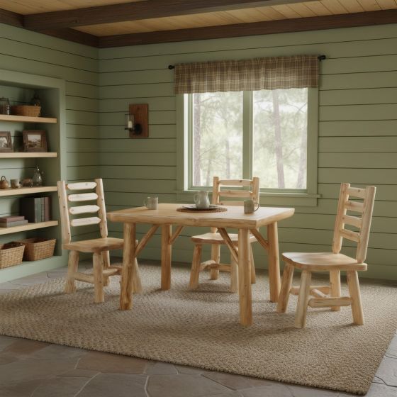 Rustic Cedar Kitchenette Table: Some lifestyle images are created with AI for visualization purposes. Crafted from natural solid wood, each piece is unique and will vary.