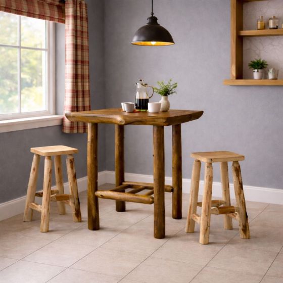 Cedar Log Square Pub Table: Some lifestyle images are created with AI for visualization purposes. Crafted from natural solid wood, each piece is unique and will vary.