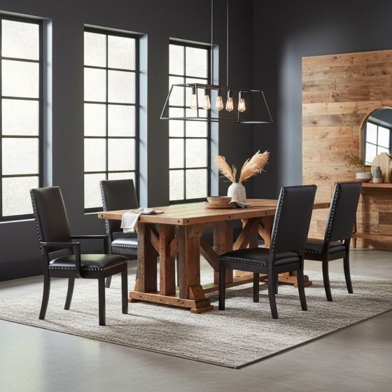 Barnwood Dining Table: Some lifestyle images are created with AI for visualization purposes. Crafted from natural solid wood, each piece is unique and will vary.