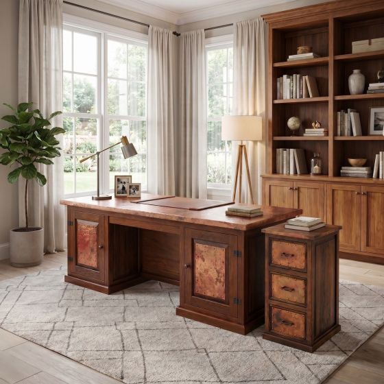 Copper File Cabinet: Some lifestyle images are created with AI for visualization purposes. Crafted from natural solid wood, each piece is unique and will vary.