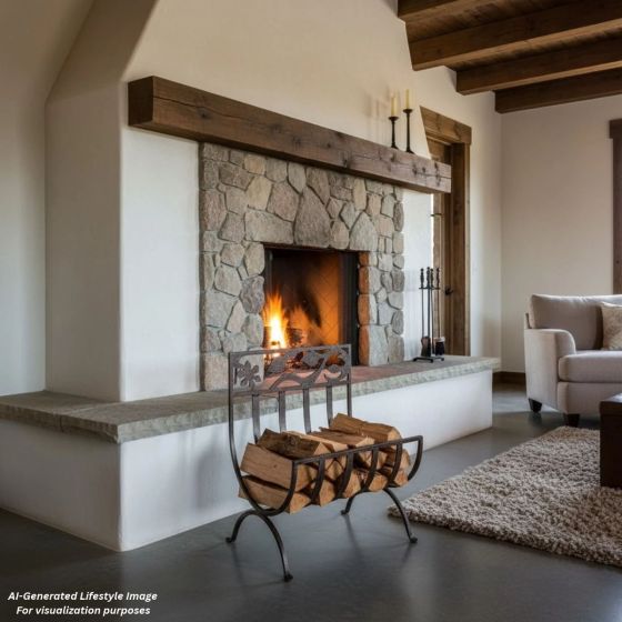 Rustic Fireplace Wood Holder: This image was generated or modified using AI for visualization purposes.
