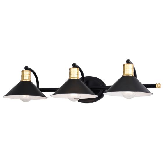 Akron 3-Light Matte Black & Natural Brass Vanity Light