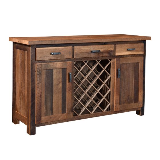Almanzo Pioneer 3 Drawer Barn Wood Wine Server - Clear Finish