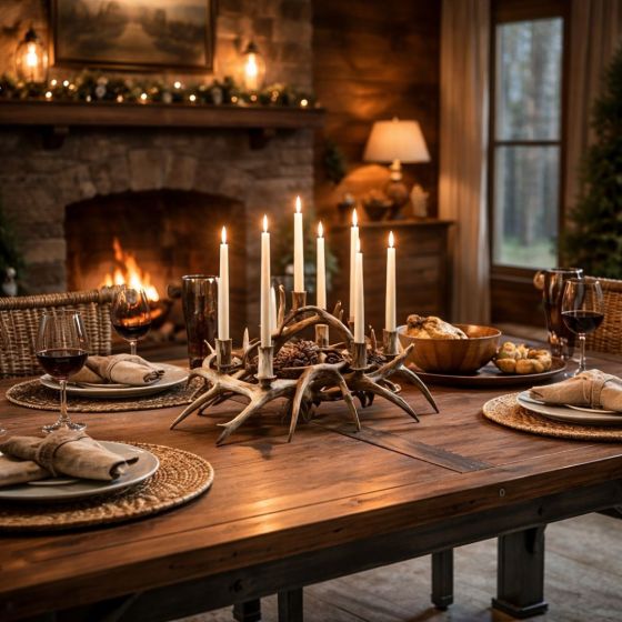 Rustic Candle Holder: Some lifestyle images are created with AI for visualization purposes. Crafted from natural solid wood, each piece is unique and will vary.