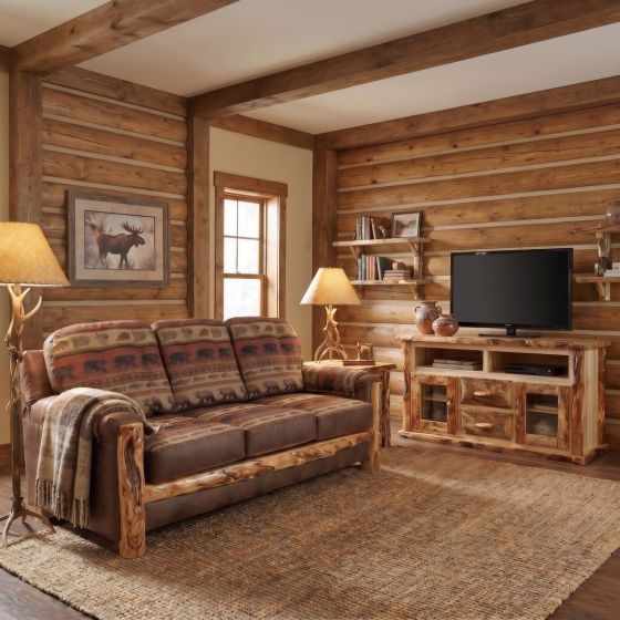 Aspen TV Stand: Some lifestyle images are created with AI for visualization purposes. Crafted from natural solid wood, each piece is unique and will vary.