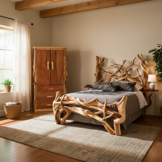 Rustic Armoire: Some lifestyle images are created with AI for visualization purposes. Crafted from natural solid wood, each piece is unique and will vary.