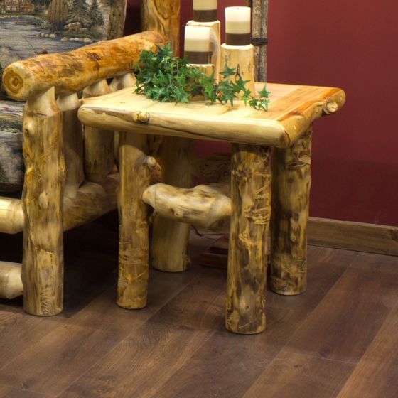 Light Aspen Log End Table