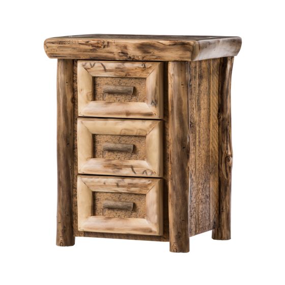 Yosemite Aspen & Barnwood 3 Drawer Nightstand--Clear finish, Light Aspen, Standard logs