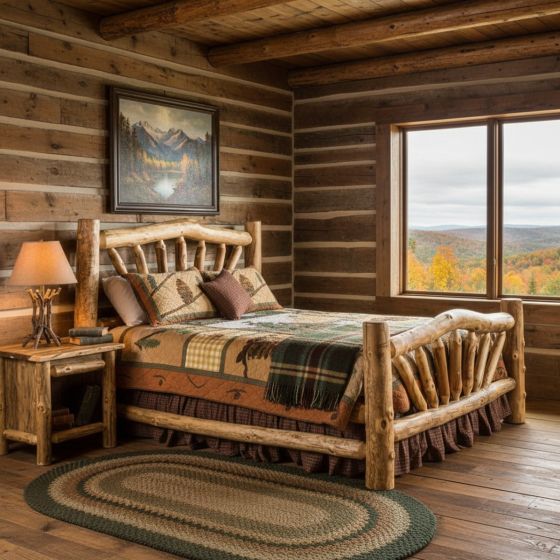 Rustic Aspen Bed: Some lifestyle images are created with AI for visualization purposes. Crafted from natural solid wood, each piece is unique and will vary.