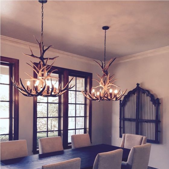 8 Light Tall Mule Deer Antler Chandelier