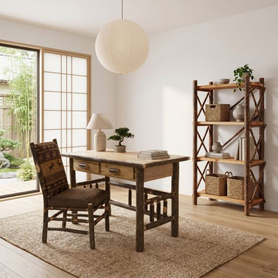 Hickory Desk: Some lifestyle images are created with AI for visualization purposes. Crafted from natural solid wood, each piece is unique and will vary.