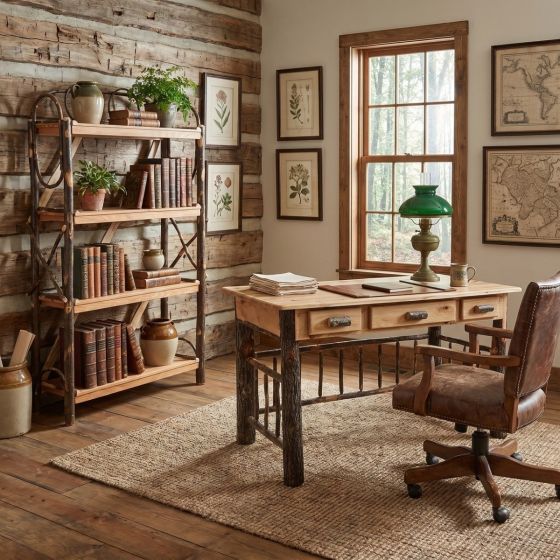Hickory Bookshelf: Some lifestyle images are created with AI for visualization purposes. Crafted from natural solid wood, each piece is unique and will vary.