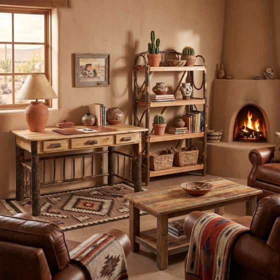 Hickory Desk: Some lifestyle images are created with AI for visualization purposes. Crafted from natural solid wood, each piece is unique and will vary.
