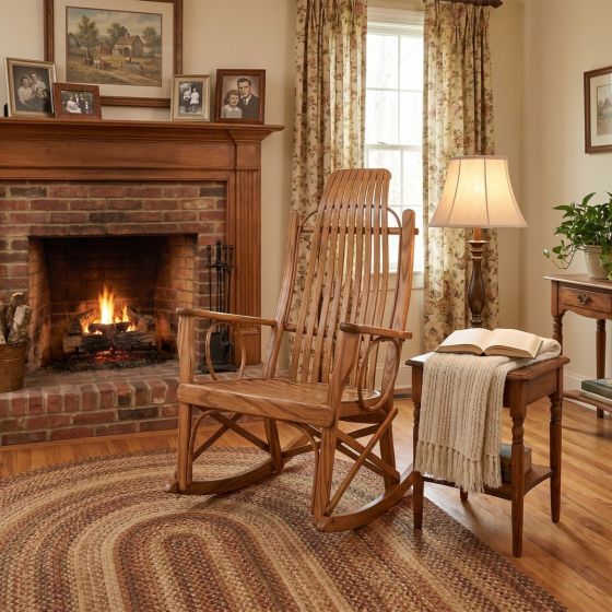 Hickory Rocking Chair: Some lifestyle images are created with AI for visualization purposes. Crafted from natural solid wood, each piece is unique and will vary.