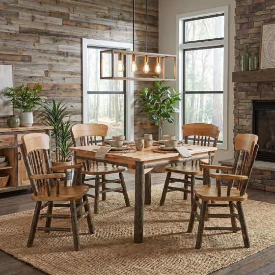 Hickory Dining Table: Some lifestyle images are created with AI for visualization purposes. Crafted from natural solid wood, each piece is unique and will vary.