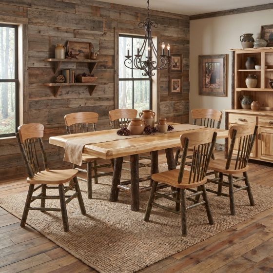Hickory Dining Table: Some lifestyle images are created with AI for visualization purposes. Crafted from natural solid wood, each piece is unique and will vary.