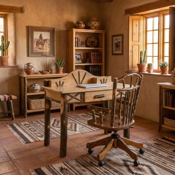 Hickory Desk: Some lifestyle images are created with AI for visualization purposes. Crafted from natural solid wood, each piece is unique and will vary.