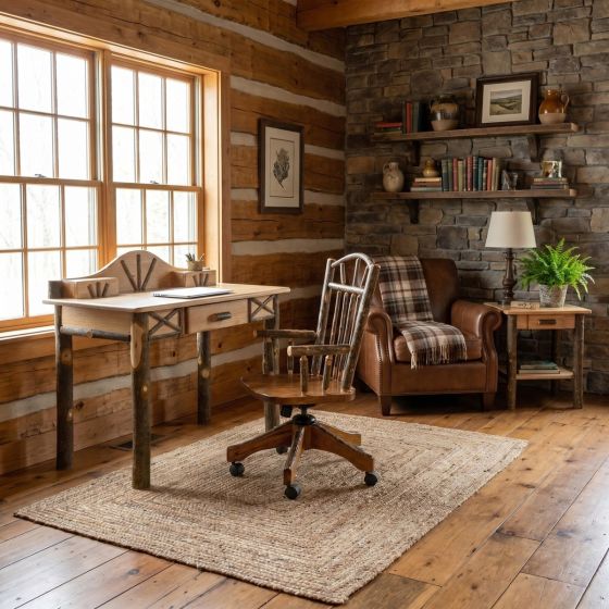 Hickory Office Chair: Some lifestyle images are created with AI for visualization purposes. Crafted from natural solid wood, each piece is unique and will vary.