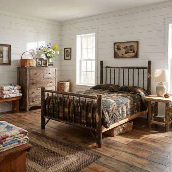 Hickory Bed: Some lifestyle images are created with AI for visualization purposes. Crafted from natural solid wood, each piece is unique and will vary.