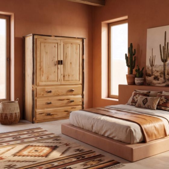 Rustic Armoire: Some lifestyle images are created with AI for visualization purposes. Crafted from natural solid wood, each piece is unique and will vary.