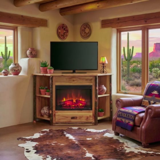 Hickory TV Stand: Some lifestyle images are created with AI for visualization purposes. Crafted from natural solid wood, each piece is unique and will vary.