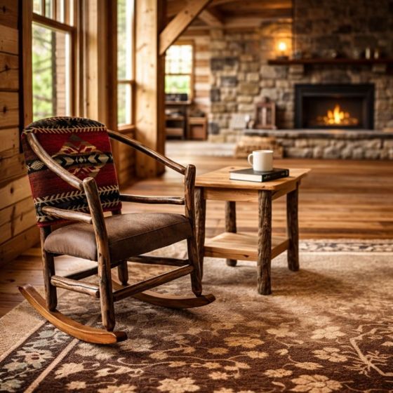 Hickory Rocker: Some lifestyle images are created with AI for visualization purposes. Crafted from natural solid wood, each piece is unique and will vary.
