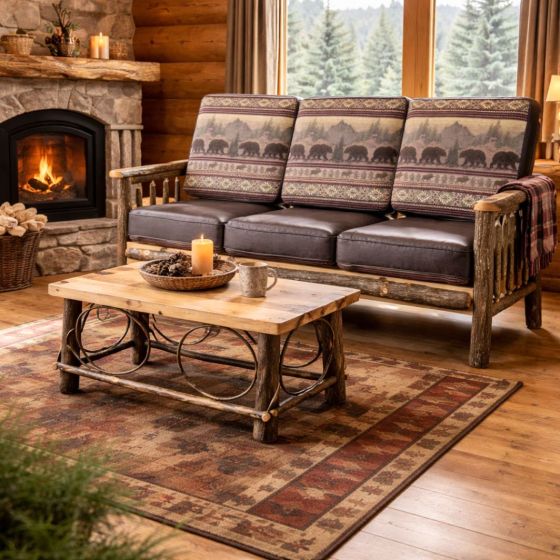 Hickory Coffee Table: Some lifestyle images are created with AI for visualization purposes. Crafted from natural solid wood, each piece is unique and will vary.