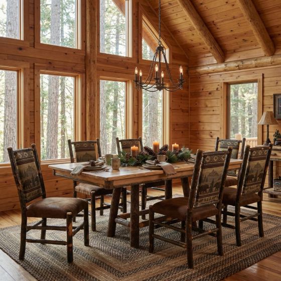 Hickory Dining Table: Some lifestyle images are created with AI for visualization purposes. Crafted from natural solid wood, each piece is unique and will vary.