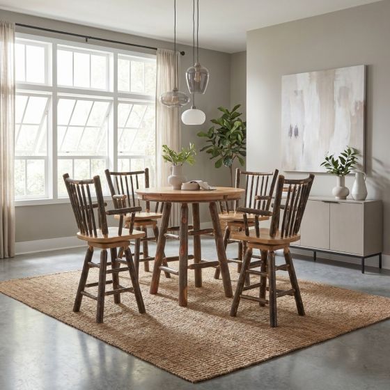 Rustic Bar Stool: Some lifestyle images are created with AI for visualization purposes. Crafted from natural solid wood, each piece is unique and will vary.