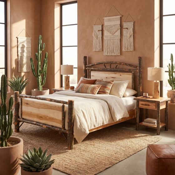 Hickory Bed: Some lifestyle images are created with AI for visualization purposes. Crafted from natural solid wood, each piece is unique and will vary.