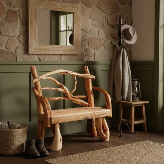 Rustic Bench: Some lifestyle images are created with AI for visualization purposes. Crafted from natural solid wood, each piece is unique and will vary.