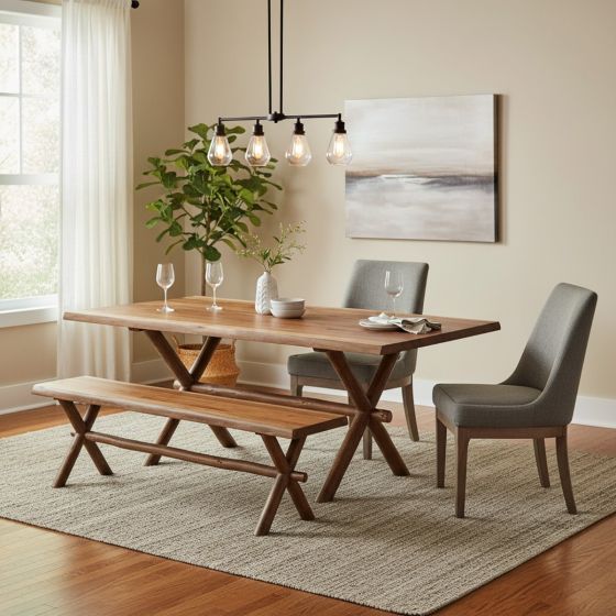 Rustic Bench: Some lifestyle images are created with AI for visualization purposes. Crafted from natural solid wood, each piece is unique and will vary.